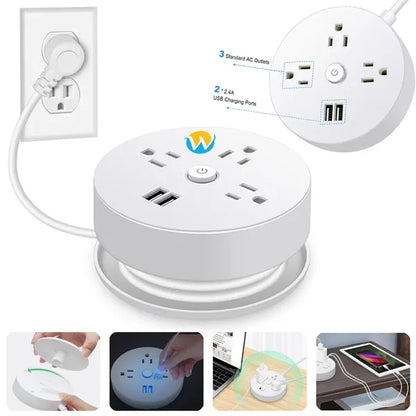 6-in-1 Charging Station with 3 AC Outlets and 2 USB Ports