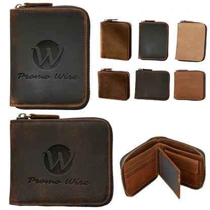Slim Crazy Horse Leather RFID Wallet with Coin Compartment