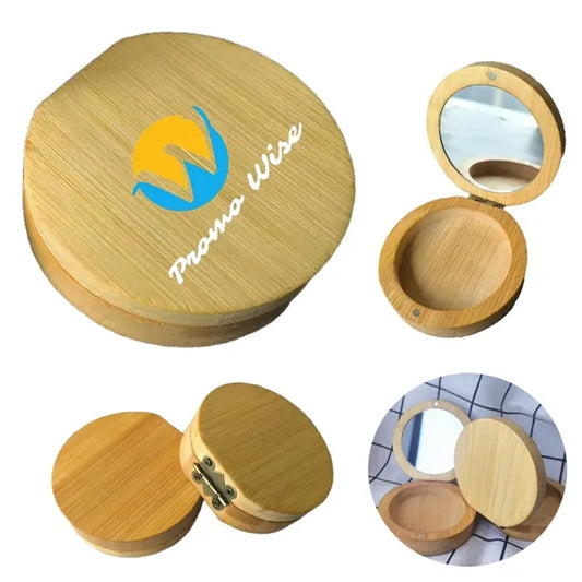 Foldable HD Glass Magnetic Compact Round Bamboo Mirror