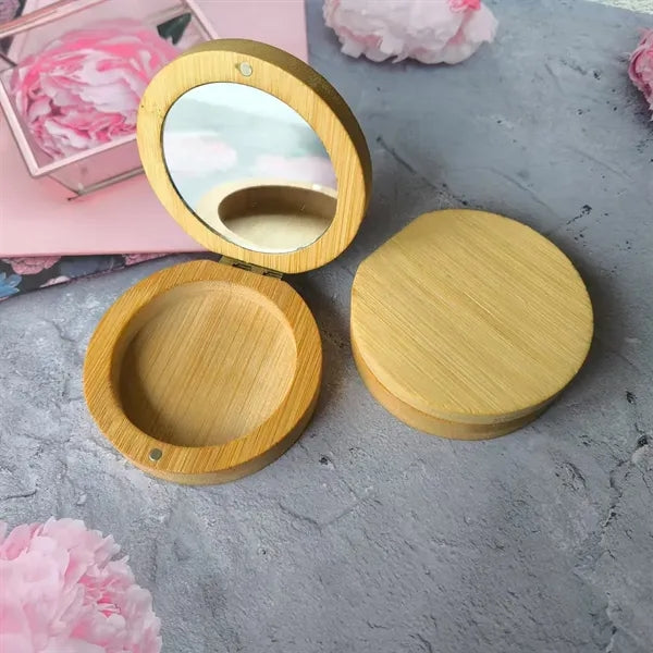 Foldable HD Glass Magnetic Compact Round Bamboo Mirror