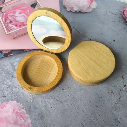Foldable HD Glass Magnetic Compact Round Bamboo Mirror