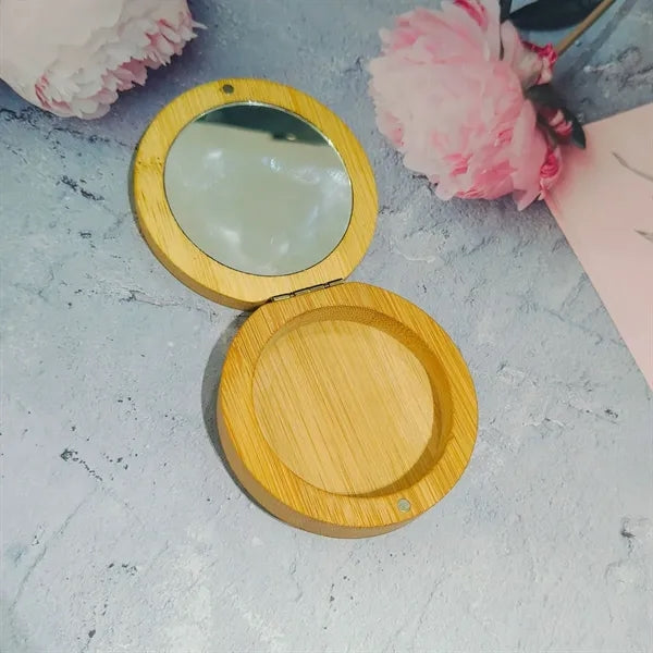 Foldable HD Glass Magnetic Compact Round Bamboo Mirror