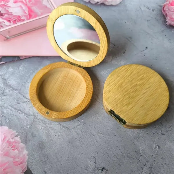 Foldable HD Glass Magnetic Compact Round Bamboo Mirror