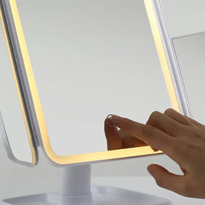 Foldable Storage Base Stepless Dimming 3X LED Makeup Mirror