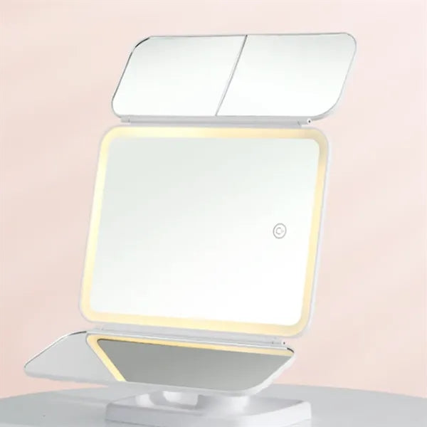 Foldable Storage Base Stepless Dimming 3X LED Makeup Mirror