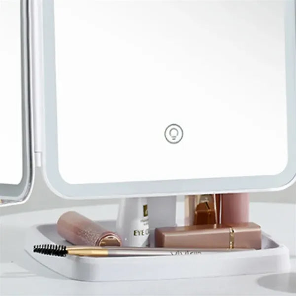 Foldable Storage Base Stepless Dimming 3X LED Makeup Mirror