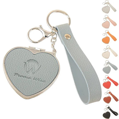 Portable Compact PU Leather Heart-Shaped Keychain Mirror