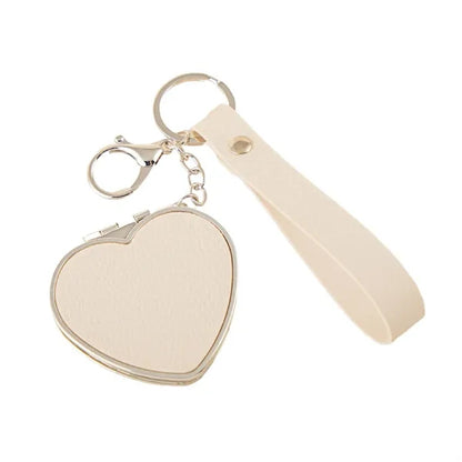 Portable Compact PU Leather Heart-Shaped Keychain Mirror