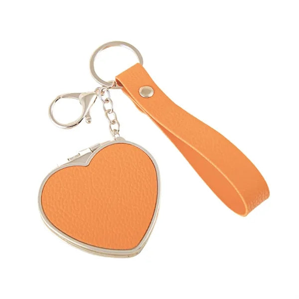 Portable Compact PU Leather Heart-Shaped Keychain Mirror
