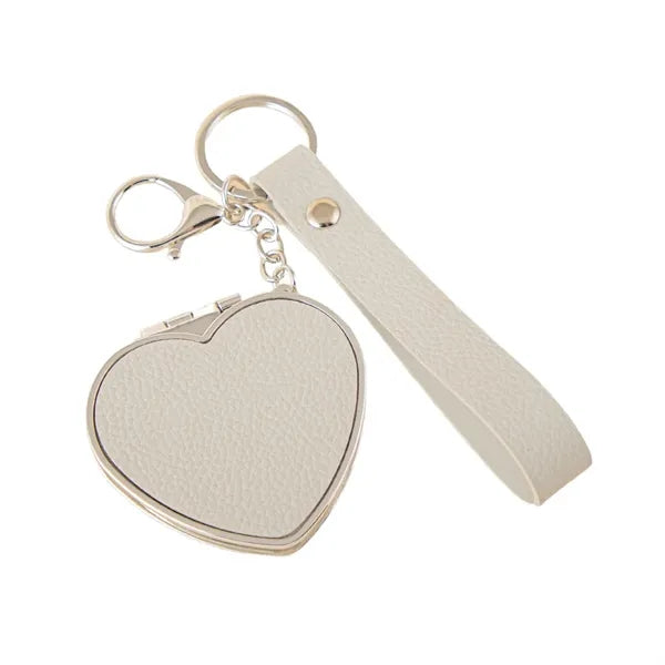 Portable Compact PU Leather Heart-Shaped Keychain Mirror