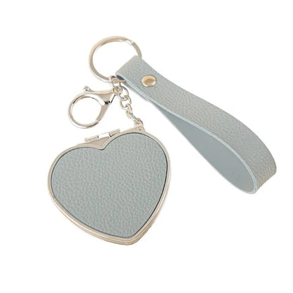 Portable Compact PU Leather Heart-Shaped Keychain Mirror