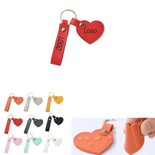 PU Leather Heart-Shaped Stainless Steel-Ring Keychain