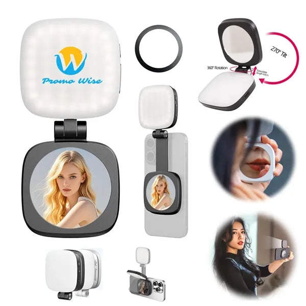 Pocket 360-Degree Magnetic Selfie Fill Light Built-In Mirror