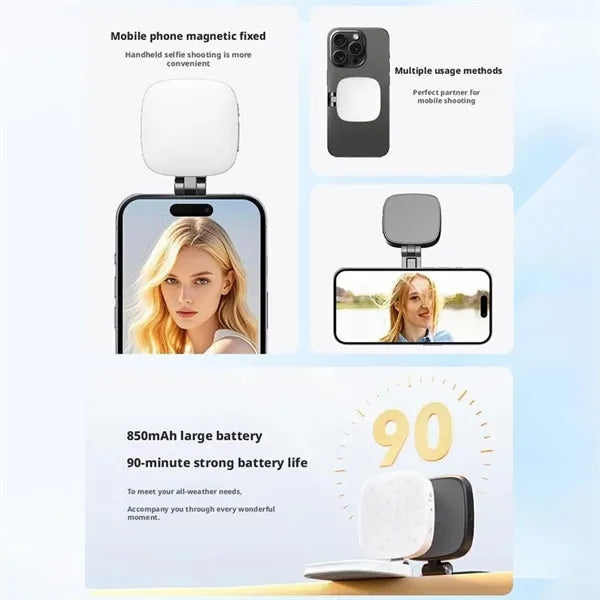 Pocket 360-Degree Magnetic Selfie Fill Light Built-In Mirror