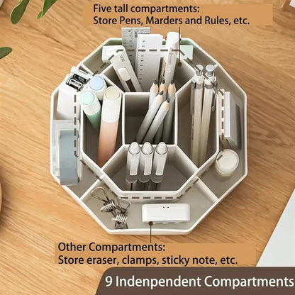 Durable 9-Grid Large Capacity 360-Degree Rotating Pen Holder