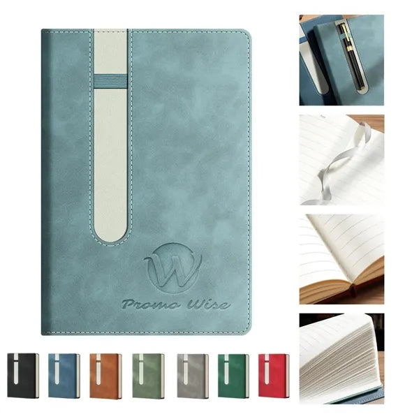 Waterproof Lay-Flat A5 PU Leather Notebook with Pen Holder