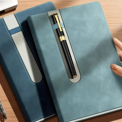 Waterproof Lay-Flat A5 PU Leather Notebook with Pen Holder
