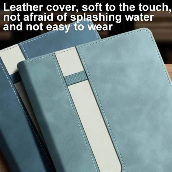 Waterproof Lay-Flat A5 PU Leather Notebook with Pen Holder