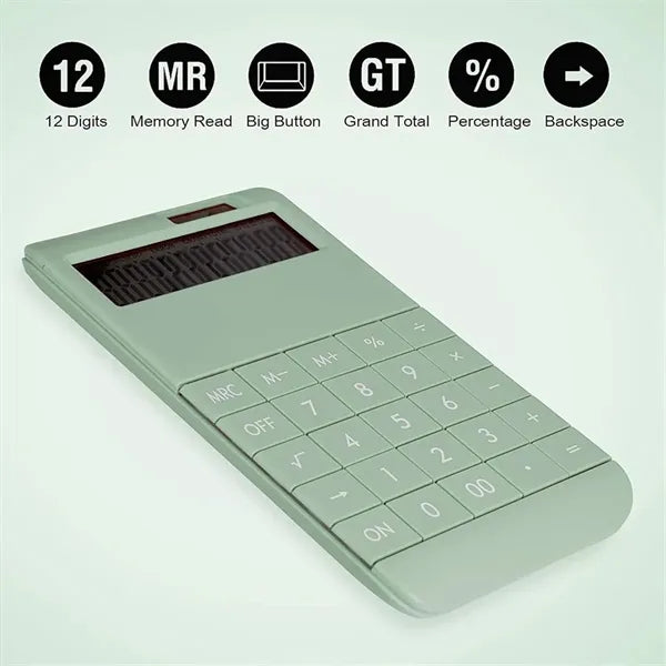12-Digit LCD Auto-Off Solar Battery Dual-Power Calculator
