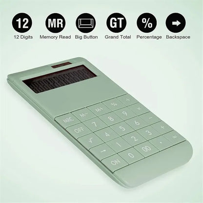 12-Digit LCD Auto-Off Solar Battery Dual-Power Calculator