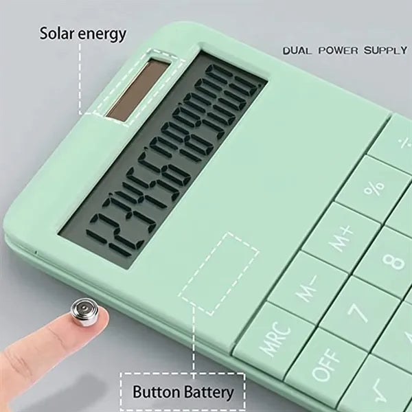 12-Digit LCD Auto-Off Solar Battery Dual-Power Calculator
