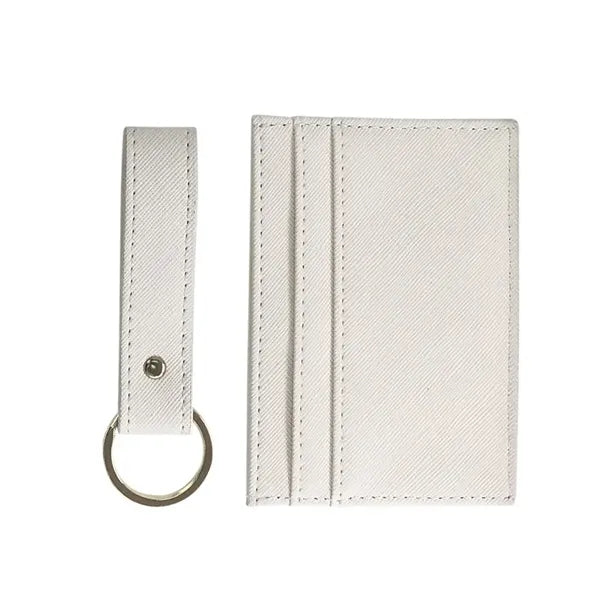 Slim Multi-Slot PU Leather Card Holder Keychain Set