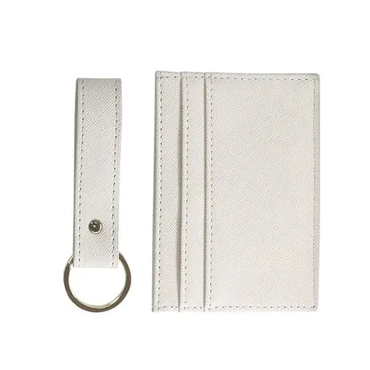 Slim Multi-Slot PU Leather Card Holder Keychain Set