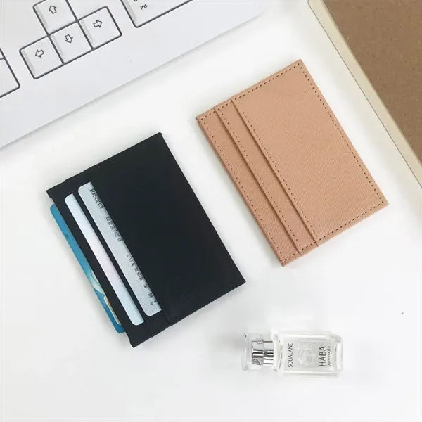 Slim Multi-Slot PU Leather Card Holder Keychain Set