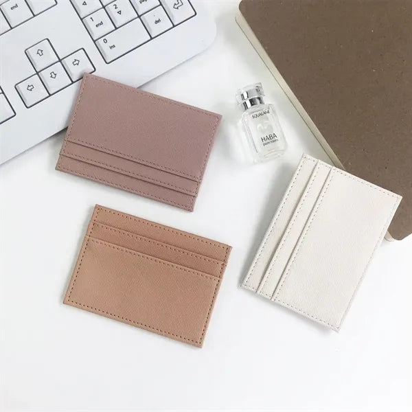 Slim Multi-Slot PU Leather Card Holder Keychain Set
