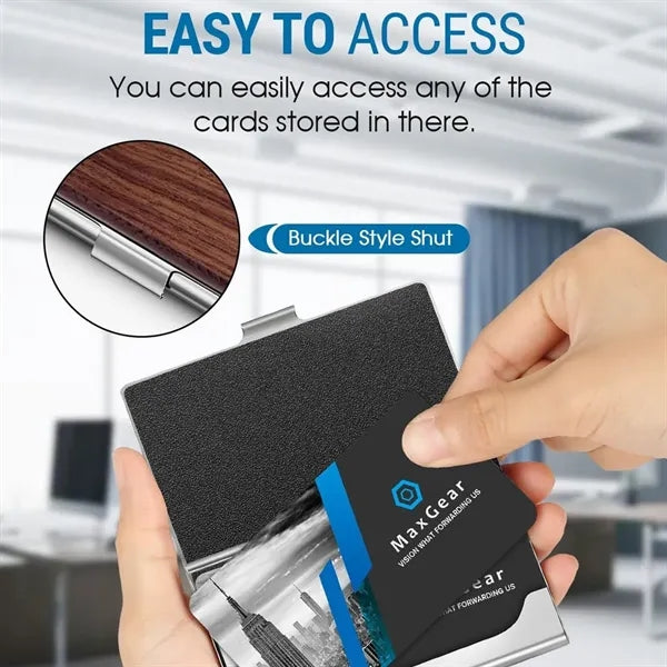 Magnetic Buckle Slim Practical Wood Business Card Holder