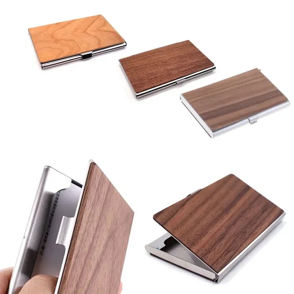 Magnetic Buckle Slim Practical Wood Business Card Holder