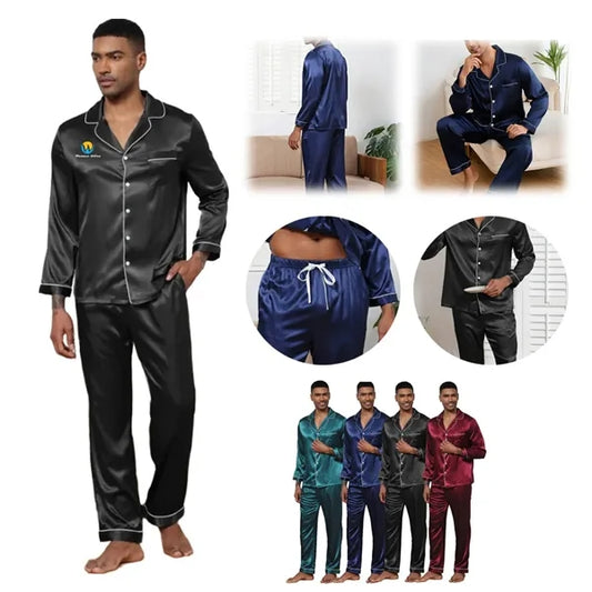 Soft Long Sleeve Notch Collar Adjustable Waist Pajama Set