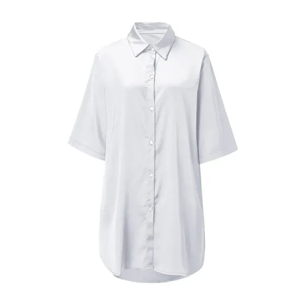 3/4 Sleeve Soft Notch Collar High-Low Hem Satin Sleepshirt