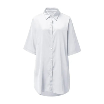 3/4 Sleeve Soft Notch Collar High-Low Hem Satin Sleepshirt
