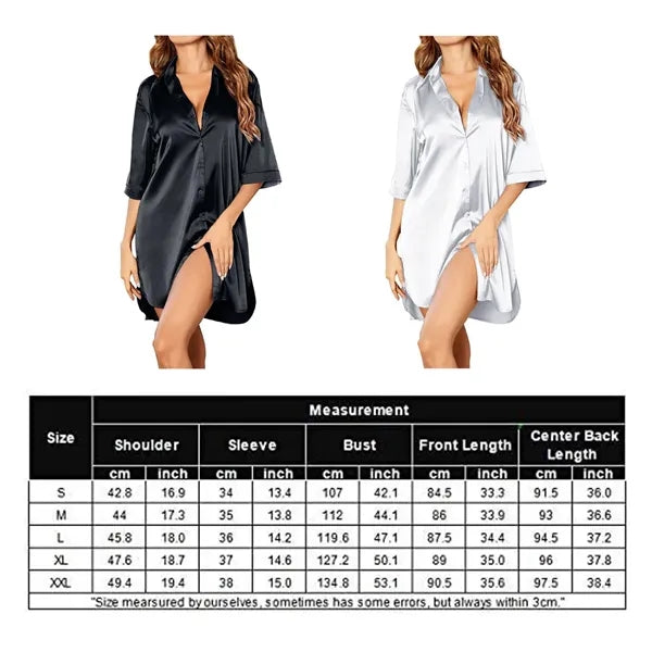 3/4 Sleeve Soft Notch Collar High-Low Hem Satin Sleepshirt
