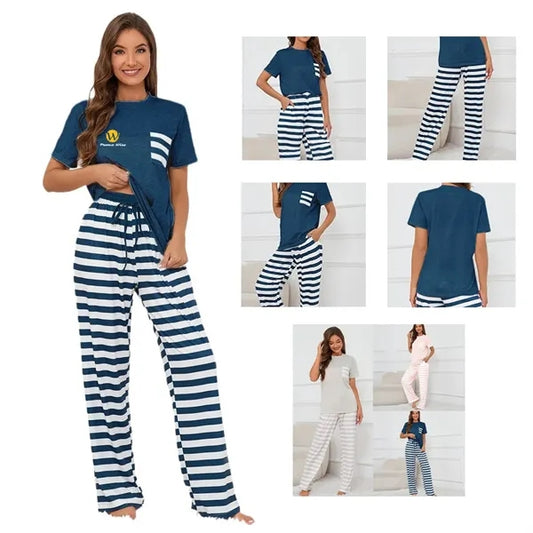 Short Sleeve Elastic Waist  Non-See-Through Soft Pajama Set