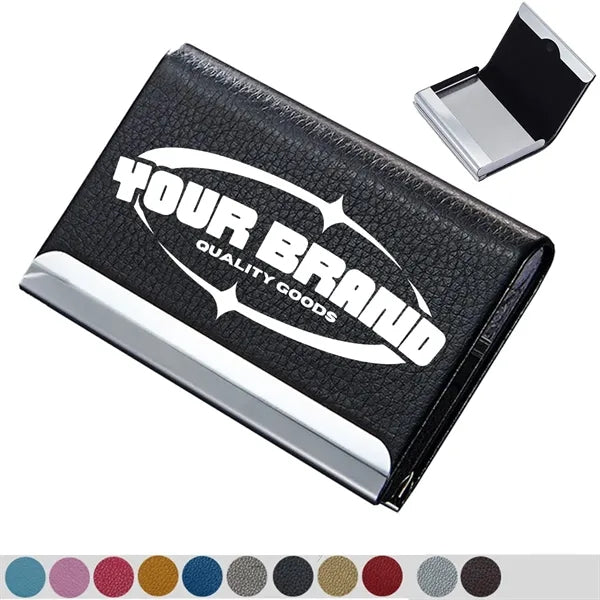 Office Supplies PU Leather Metal Business Card Holder