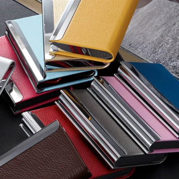 Office Supplies PU Leather Metal Business Card Holder