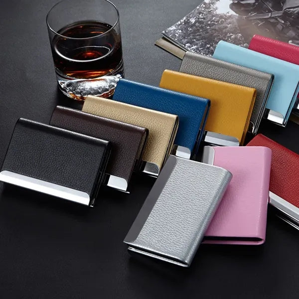 Office Supplies PU Leather Metal Business Card Holder