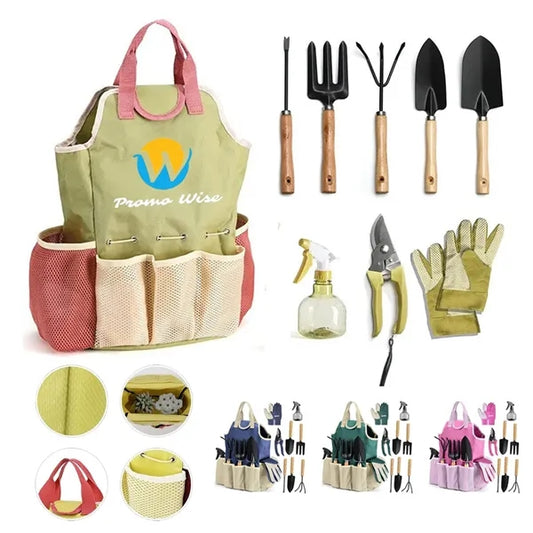 9-Piece Ergonomic Steel Garden Tool Set with Tote Bag