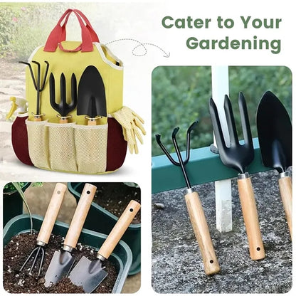 9-Piece Ergonomic Steel Garden Tool Set with Tote Bag