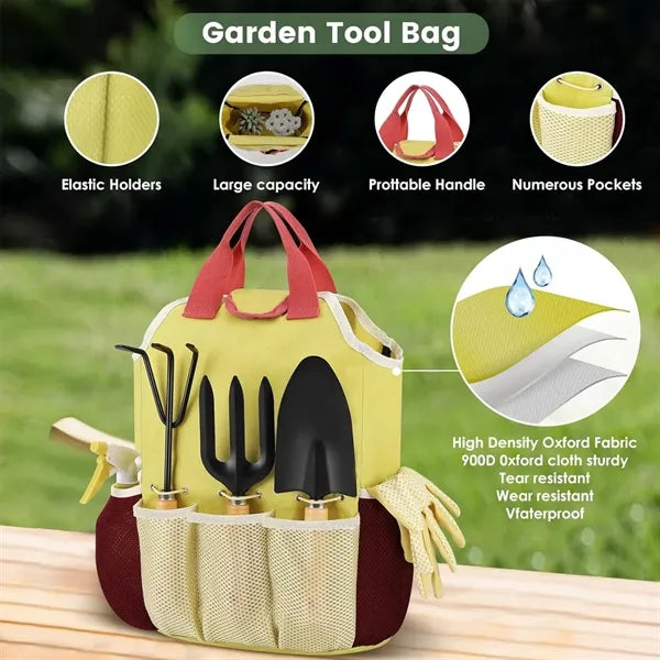 9-Piece Ergonomic Steel Garden Tool Set with Tote Bag