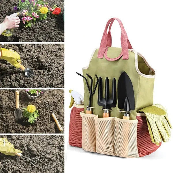 9-Piece Ergonomic Steel Garden Tool Set with Tote Bag