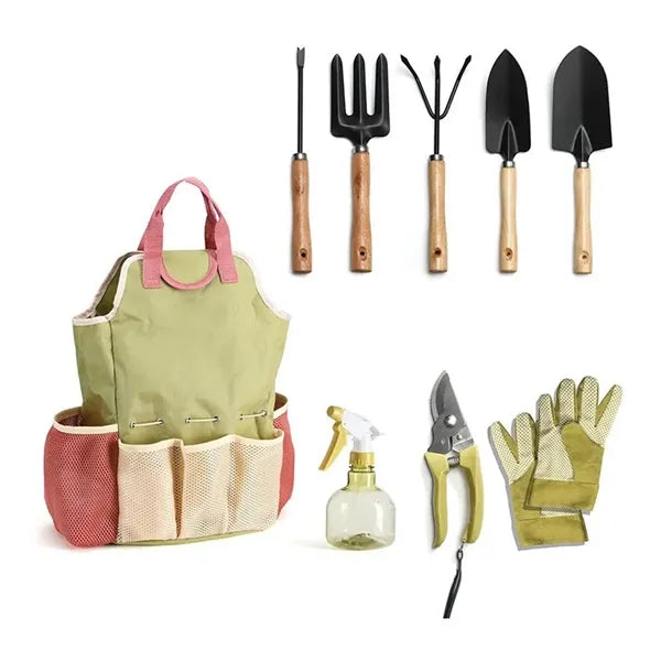 9-Piece Ergonomic Steel Garden Tool Set with Tote Bag