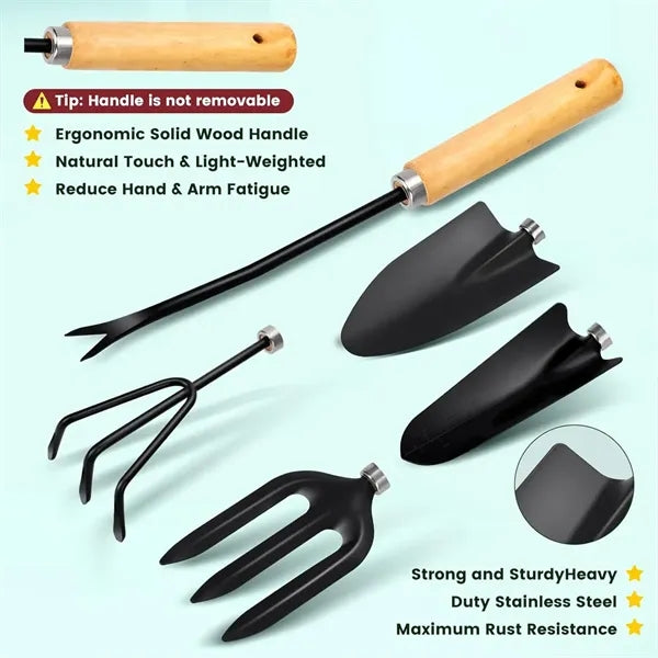 9-Piece Ergonomic Steel Garden Tool Set with Tote Bag