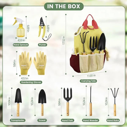 9-Piece Ergonomic Steel Garden Tool Set with Tote Bag