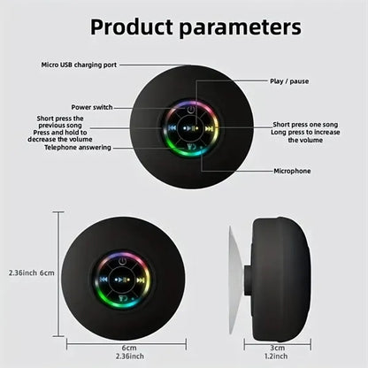 Bluetooth 5.3 LED Lights Suction Cup HD Sound Shower Speaker