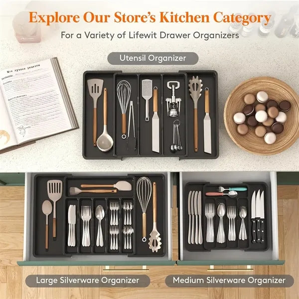 Adjustable 8-Section Expandable Kitchen Drawer Organizer