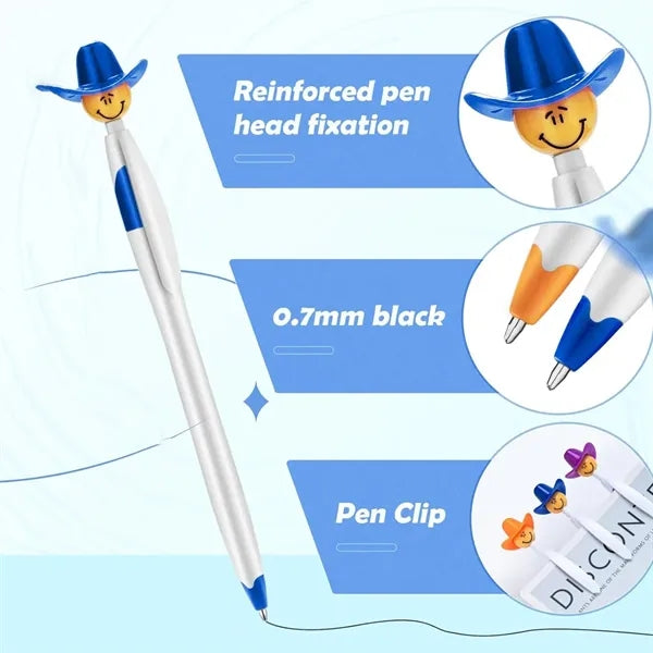 Fine Tip Fun Character Smooth Ink Cowboy Hat Smiley Pens