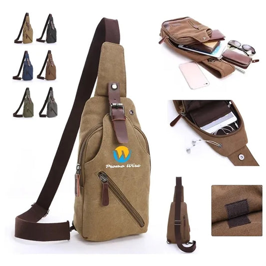 Multi-Pocket Adjustable Strap Sling Bag with Headphone Jack